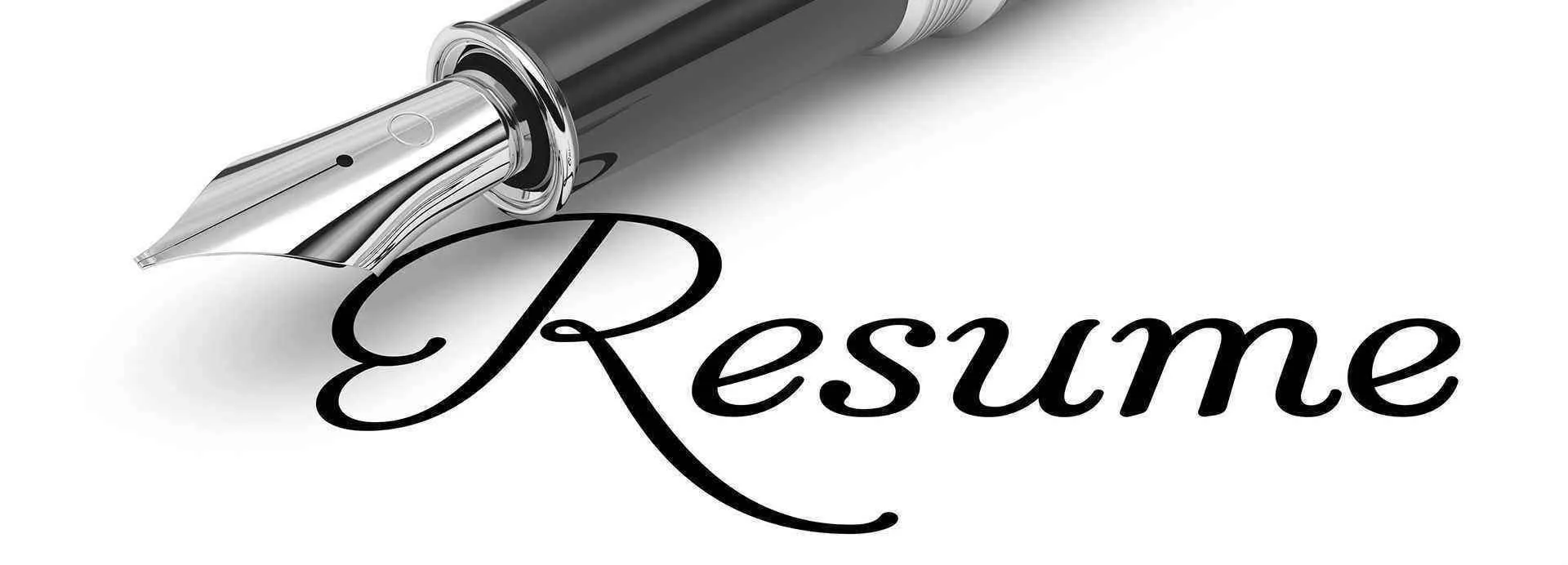 Fountain pen writing the word resume